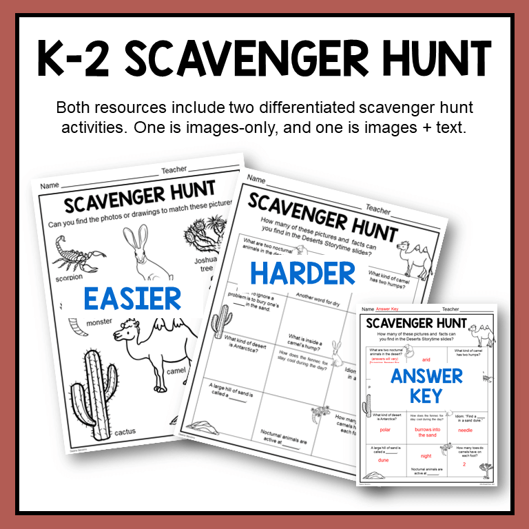 This Desert Biome Library Bundle includes two differentiated scavenger hunt activities for both grade level groups (4 scavenger hunts total).