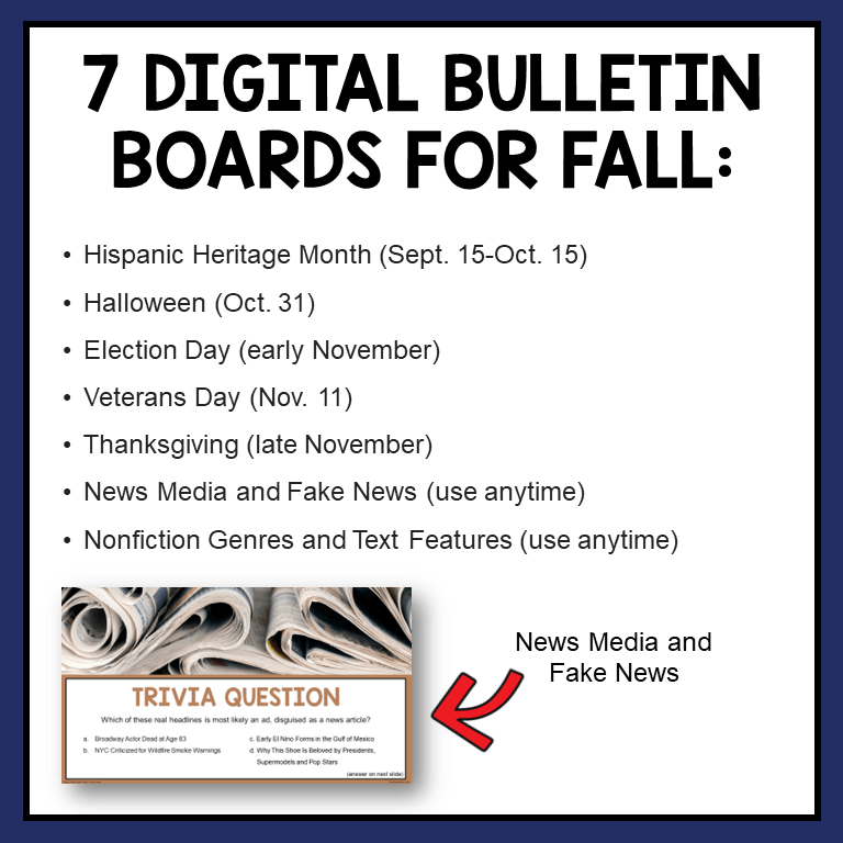 This Fall Digital Bulletin Board Bundle includes seven scrolling slideshows for secondary libraries.