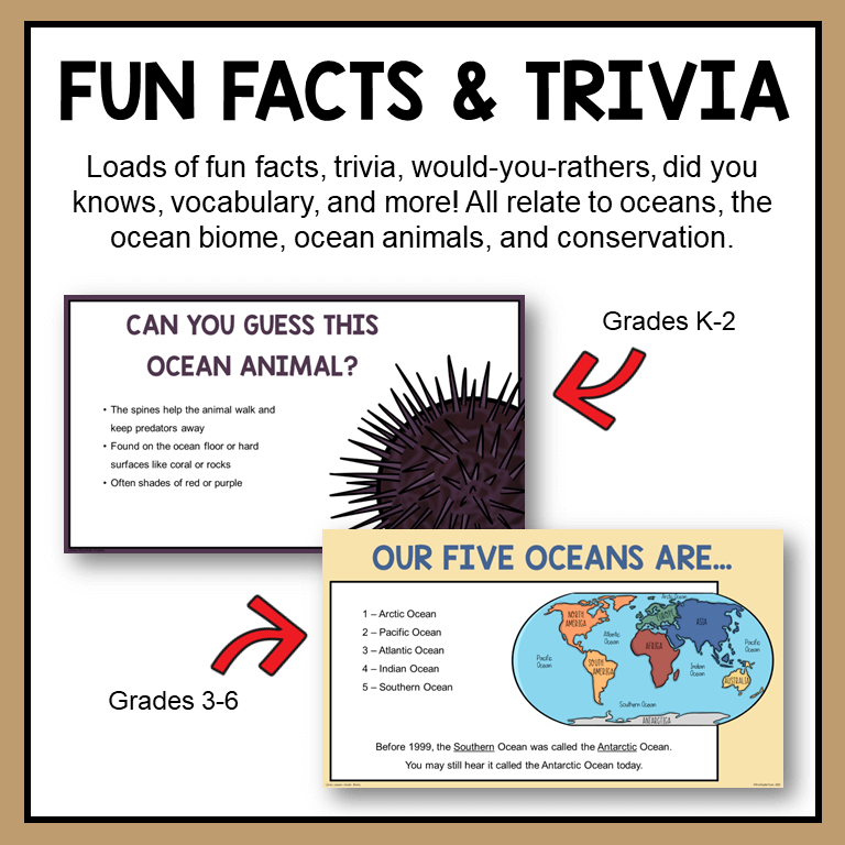 This Ocean Biome Library Bundle includes loads of fun facts and trivia about oceans!