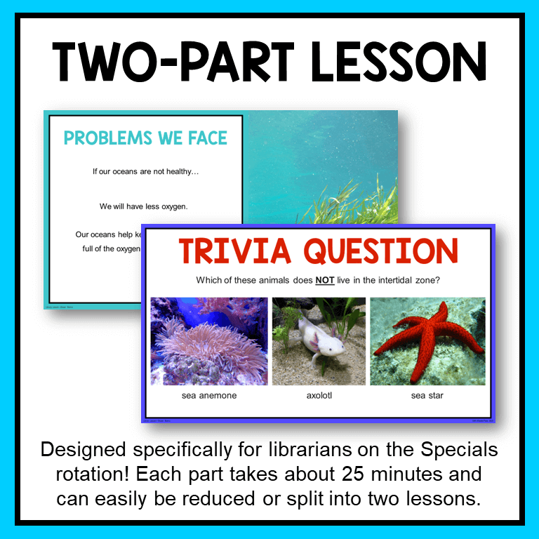 This Ocean Biome Library Lesson includes two parts. Part I is a whole-class library lesson. Part II is a scrolling slideshow with scavenger hunt.