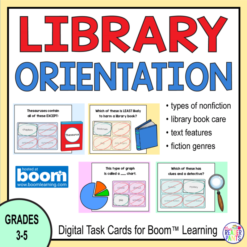 This is a set of 24 Library Orientation Boom Cards. It is for Grades 3-5 and includes 24 interactive cards.