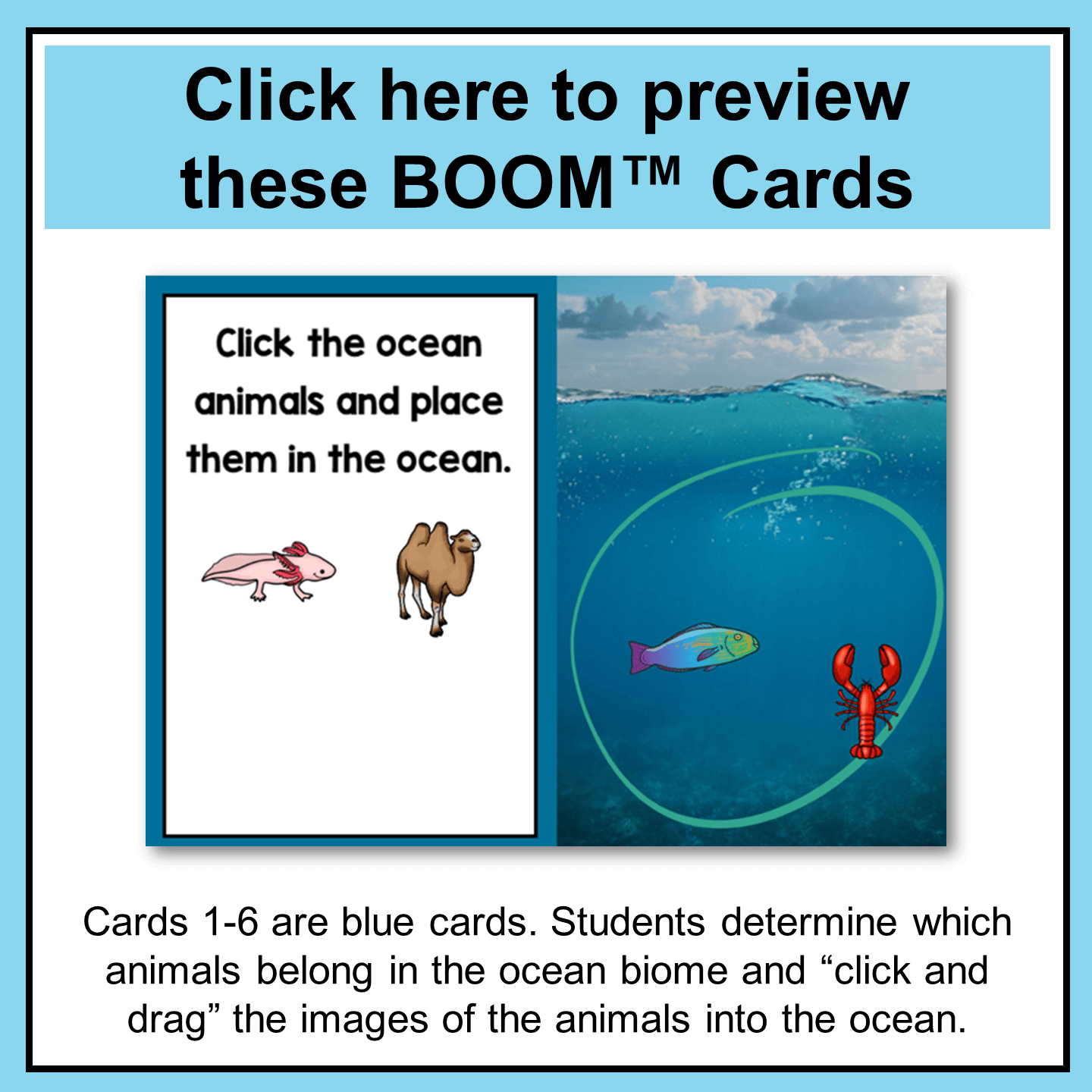 This is a set of 24 Ocean Biome Boom Cards. It is for Grades 3-6 and goes with the Ocean Biome Library Lesson in my shop.