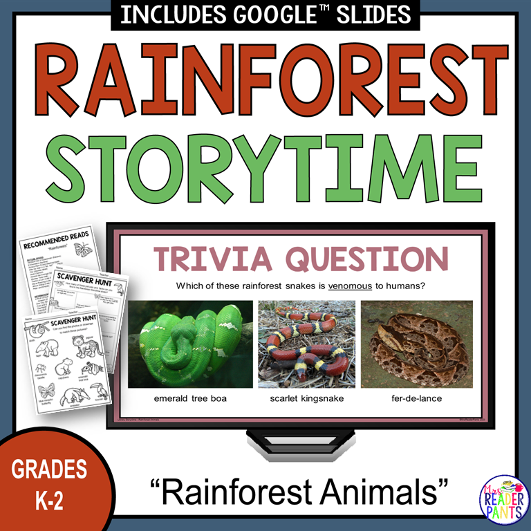 This Rainforest Animals Science Storytime is for school libraries or classrooms serving Grades K-2.