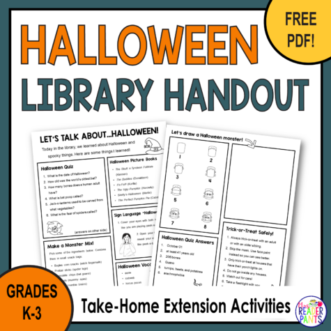 This is a Halloween Library Handout. Give to students to take home after a Halloween Storytime or Library Lesson.