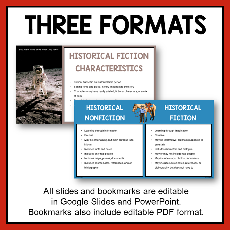 This Historical Fiction Library Lesson is for secondary school libraries. Includes three formats - PDF, Google Slides, and PowerPoint.