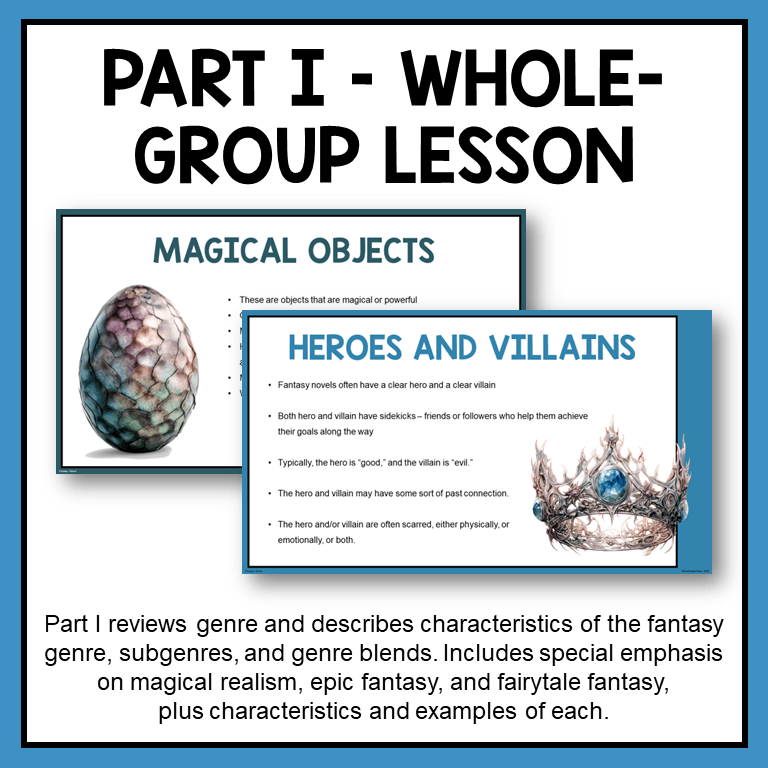 This Fantasy Genre Library Lesson is for middle school library and high school library classes. Part I is a whole-group lesson.