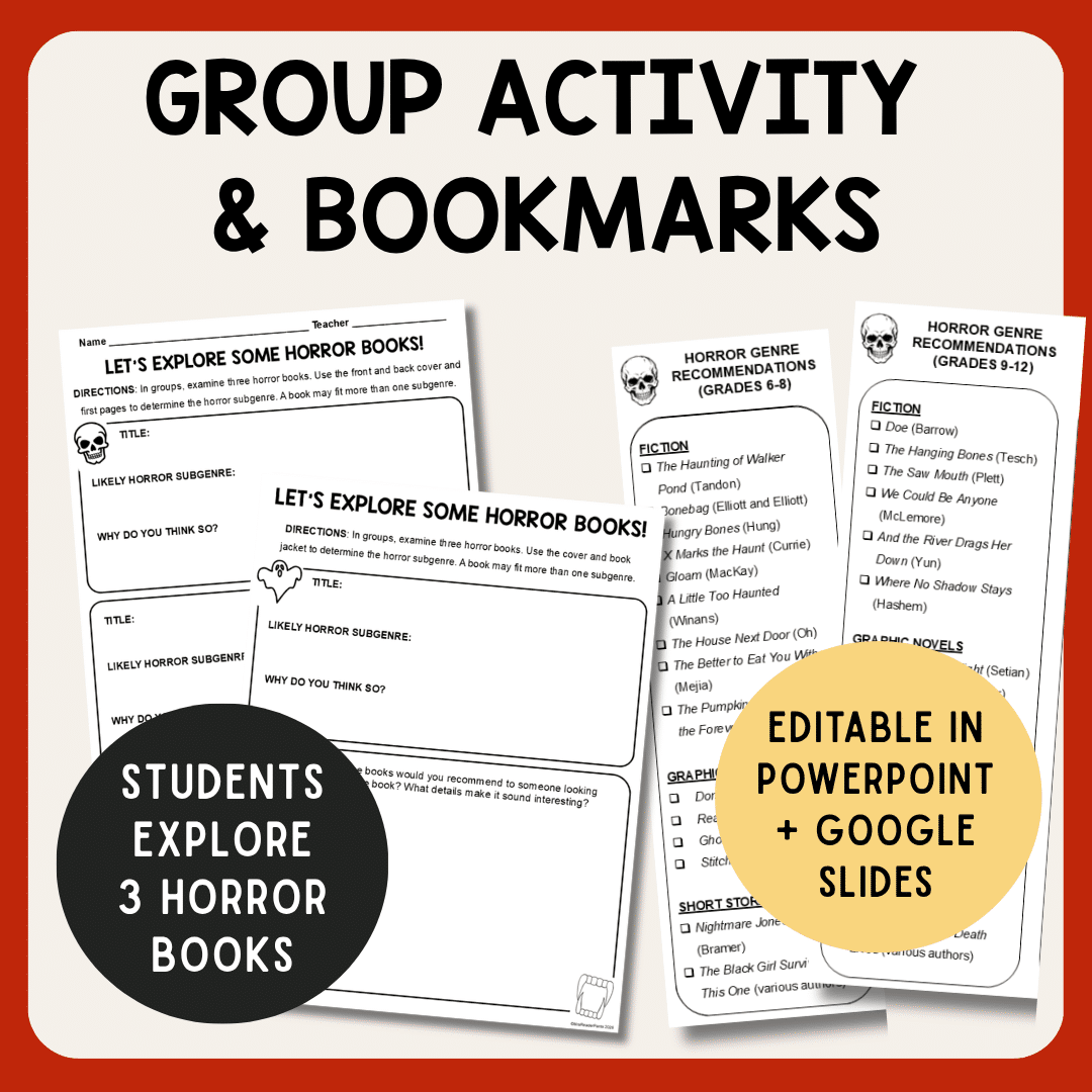This Horror Genre Library Lesson is for middle school library and high school library. Special emphasis on gothic literature. Recommended for Grades 7-12.