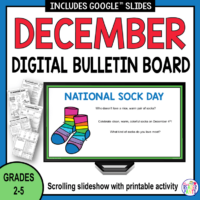This December Digital Bulletin Board celebrates major and minor December holidays and celebrations. Grades 2-5.
