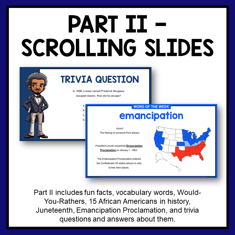 This Black History Month Library Lesson is for Grades 2-5. Includes scrolling slideshow and differentiated scavenger hunt activity.