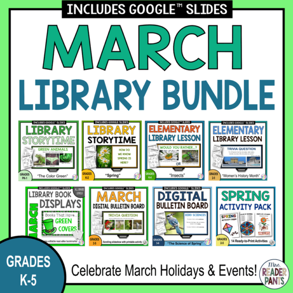 This March Library Lesson Bundle is for librarians serving Grades K-5.