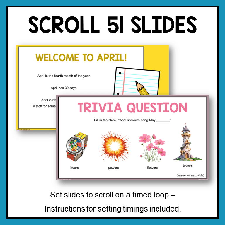 This April Digital Bulletin Board is for libraries serving Grades 2-5. It includes a scrolling slideshow and printable activities.