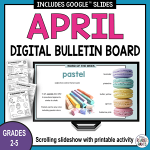 This April Digital Bulletin Board is for libraries serving Grades 2-5. It includes a scrolling slideshow and printable activities.