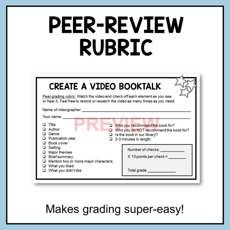 This Video Booktalk Project is for middle school libraries. It includes a presentation and rubric. Editable.