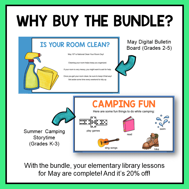 This May Library Lesson Bundle is for elementary librarians serving Grades K-5. Includes 6 lessons and activities, plus a set of 17 library display posters. Bundle saves you 20%!