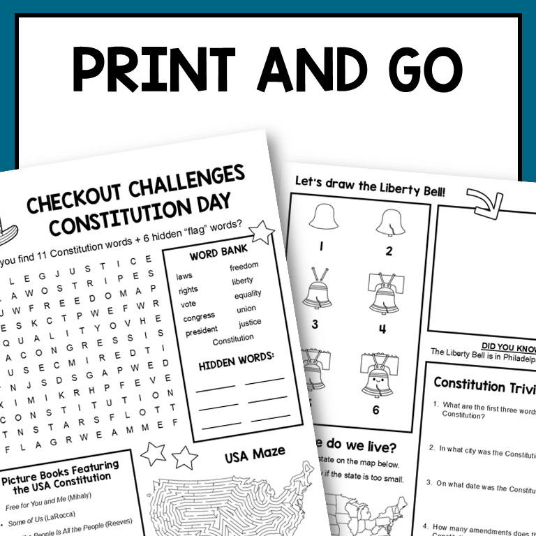 These Constitution Day Checkout Challenges also work for America 250. They are designed to keep students engaged during library checkout. Two printable pages, no-prep!