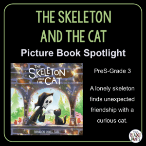 The Skeleton and the Cat is a cozy Halloween picture book for PreS-Grade 3. A lonely skeleton finds unexpected friendship with a curious cat.