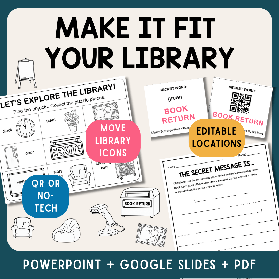 This Library Orientation Scavenger Hunt bundle includes three full scavenger hunts for back to school: K-2 & ELL, Grades 3-6, and Grades 6-9.