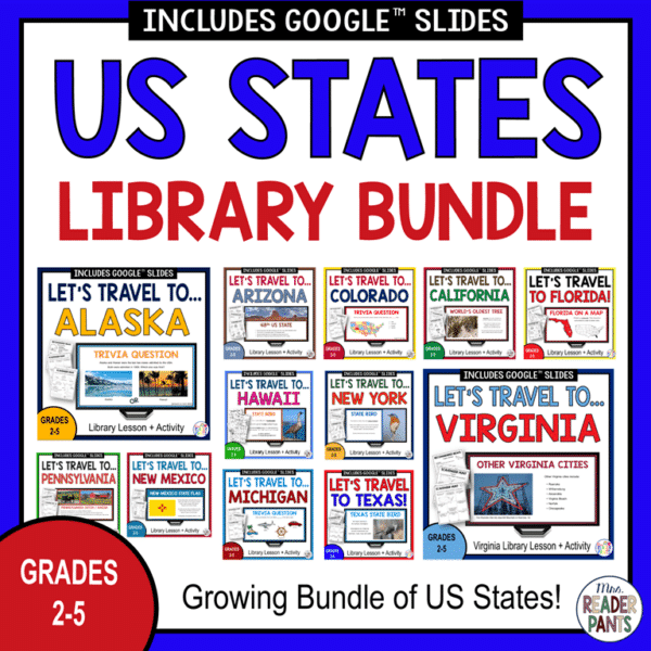 This US States Library Lesson Bundle is for Grades 2-5.