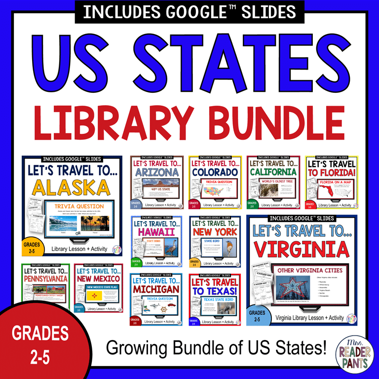 This US States Library Lesson Bundle is for Grades 2-5.